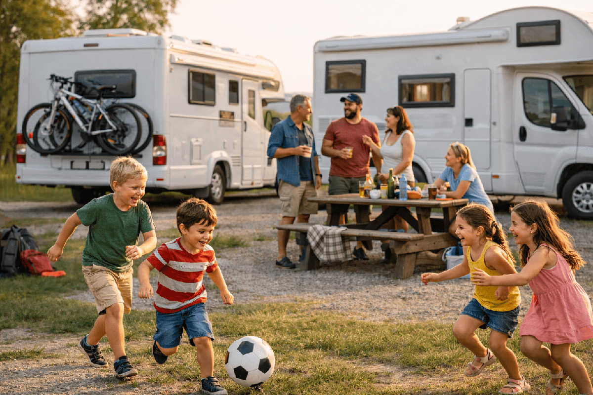Famille de camping-caristes heureuse